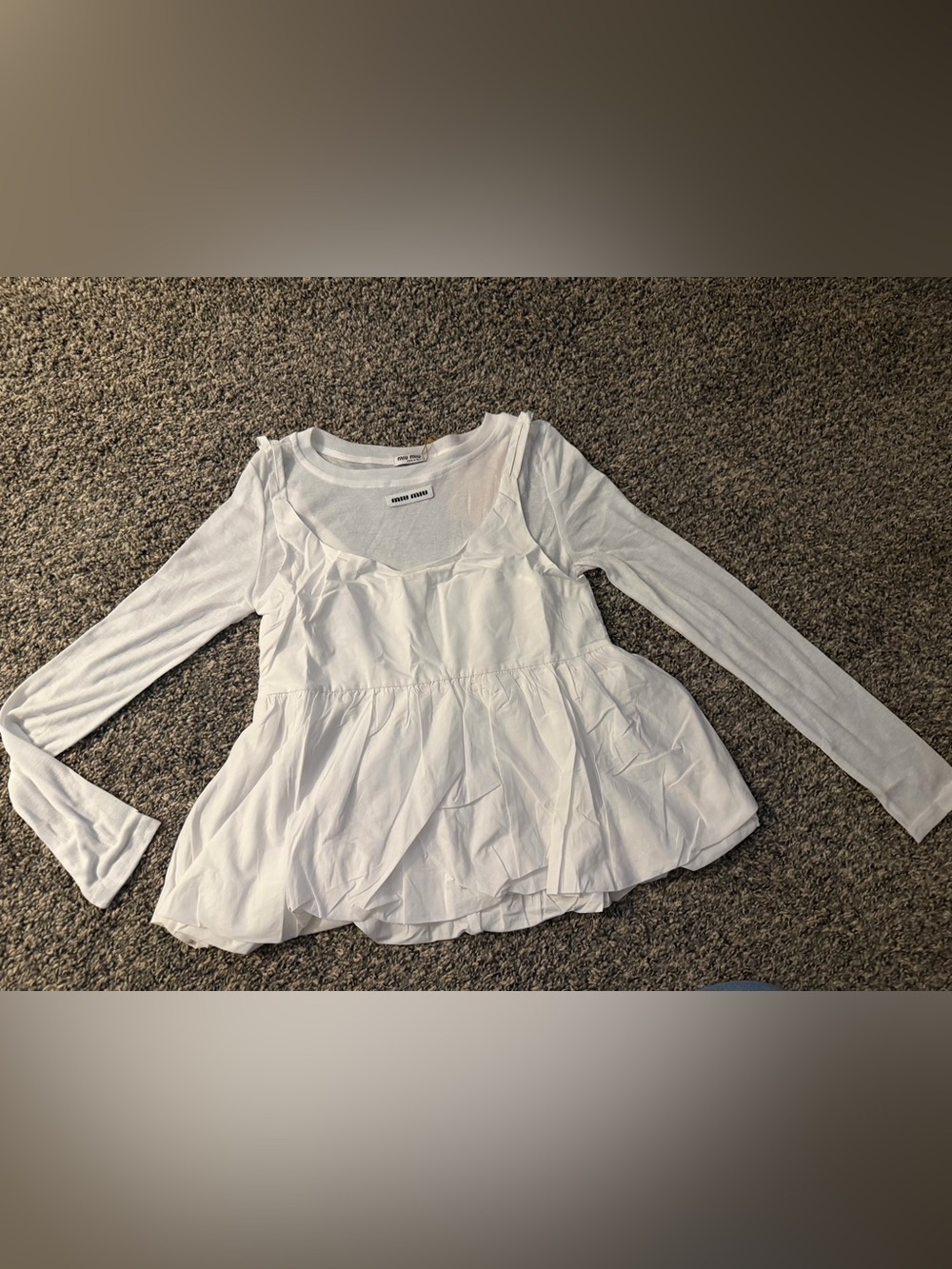 Miu Miu White Layered Long-Sleeve Peplum Top